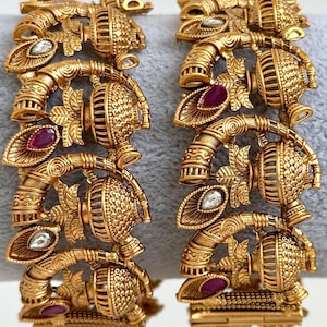 Ruby Gold Rajwadi Kundan openable Kada Bangle(1Pc)Single Kada/Indian Kada/Wedding Jewelry/Kada/Punjabi Jewelry/Indian Wedding
