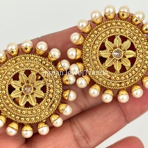 Bollywood Pearl Gold Large Stud Earrings/Indian Studs/Indian Earrings/Indian /Kundan Studs/Sabyasachi studs/Bridal Jewelry/Indian wedding