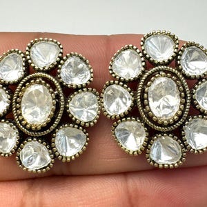Moissanite Polki Kundan Antique Dull Gold Stud Earrings /Indian Jewelry /Statement Stud Earring/Victorian Stud Earrings/Cz Stud/Diamond Stud
