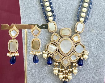 Mother of Pearl Multi strands Long Necklace gold Finish/Long Necklace/Indian Jewelry/Kundan Necklace/Indian wedding/Rani Haar/Semi Precious