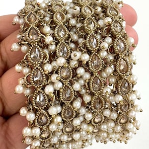 Restocked Bollywood Style Polki Kundan antique finish Pearl Bangles (4pcs) Punjabi Pearl bangles/Bridal bangles/wedding jewelry/pakistani