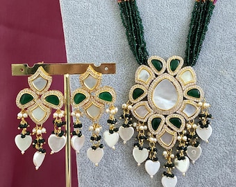 Mother of Pearl Multi strands Long Necklace gold Finish/Long Necklace/Indian Jewelry/Kundan Necklace/Indian wedding/Rani Haar/Semi Precious