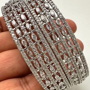 Set of 2 Silver CZ Diamond Bangles/CZ Bangles/Bracelet/Indian Party Bangles/CZ stone bangle/Indian wedding/bridal jewelry/Pakistani