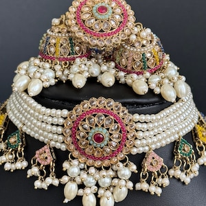 Conjunto de colar indiano antigo Polki Kundan para joias de casamento indianas e paquistanesas