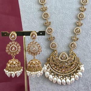 Collar largo Polki mala antiguo chapado en oro mate / Collar largo indio / Joyería pakistaní / Conjunto Mala / Boda india / Rani Haar / Collar Haram