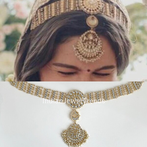 Alia Bhatt inspired Kundan Head Band/Sheesh Phool /Indian Bridal Matha Patti/Sheesh patti/Matha phool/Indian Bridal/13.5 Inches