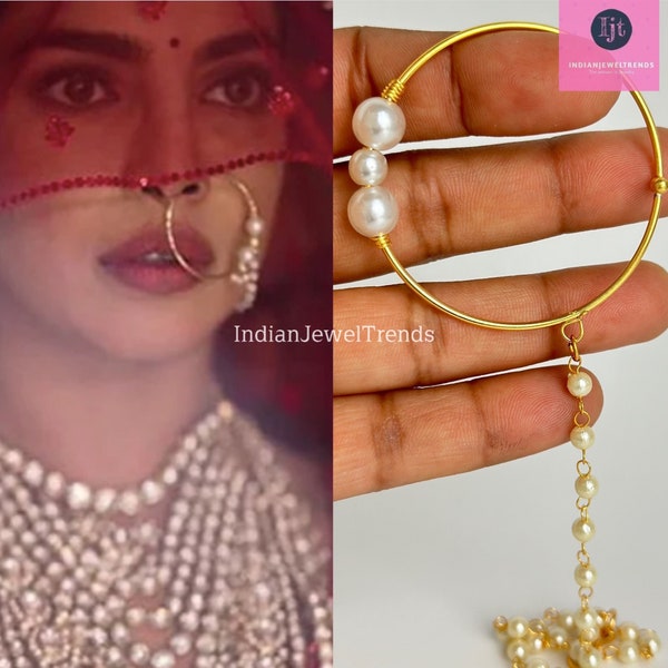 Gold Nose Ring/Nath/Nathani/Boho Jewelry/Nose Clip/NON piercing nose ring/Bollywood Jewelry/Wedding Jewelry/Indian Bridal Jewelry