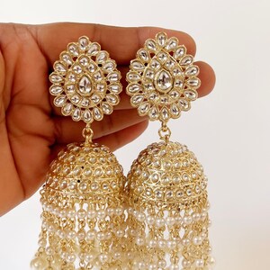 Pearl jhumkas in store gold with price