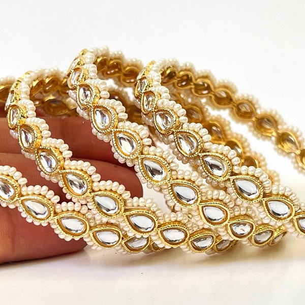 Bollywood Style Kundan Pearl Bangles Set(4 Pc)/Indian bangles/Punjabi Pearl bangles Set/Bridal bangles/wedding jewelry