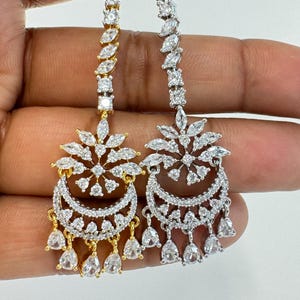 Dainty American Diamond Maang tikka/Indian Jewelry/ Indian Wedding Jewelry/ Pakistani Jewelry/ Jhoomer/ Matha patti/ Indian forehead jewelry