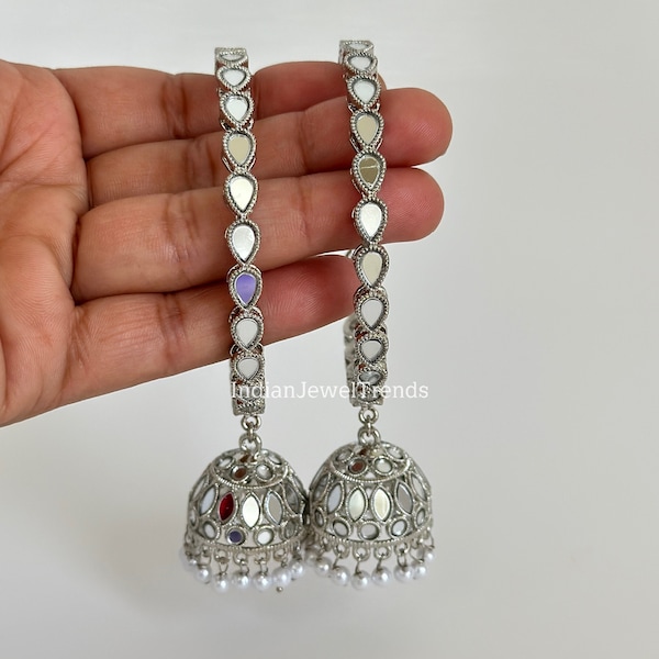 Silver White Mirror Pearl Jhumka Bangles Set(2 Pc)/Indian bangles/Punjabi Pearl bangles Set/Bridal bangles/wedding jewelryLatkan bangles