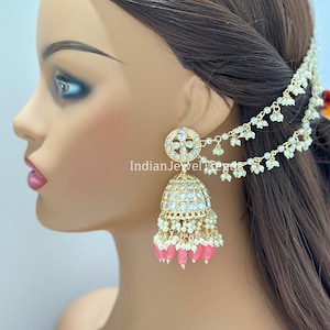 Bahubali Kundan Pearl Jhumka with sahare /Kundan Gold Jhumka/Indian/Pakistani/Punjabi/Statement earring/Bridal earring/Indian wedding