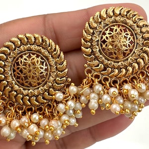 Antique Pearl Gold Studs Earrings /Indian Studs/Indian Earrings/Indian Jewelry/Pearl Stud/Bridal Jewelry/Indian wedding/South Indian Jewelry