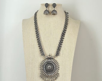 Handcrafted Oxidized Long Necklace/Oxidized Indian Jewelry/Boho Jewelry Necklace/Afghan Choker/Afghani jewelry/gypsy necklace