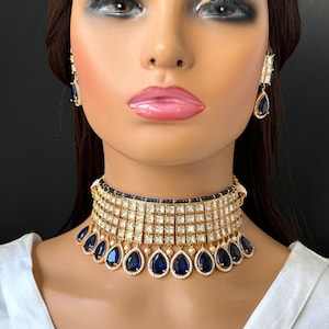 Blue Tyaani inspired premium Kundan choker in Rose Gold plating Silver foiled Kundan necklace/Traditional /Indian wedding/Bridal Jewelry