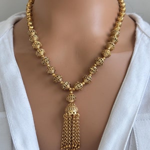 Antique Matar Mala Necklace With Gold Plating\ Antique Gold Long Necklace/Indian Necklace/South Indian Necklace/Long Necklace/Indian Jewelry