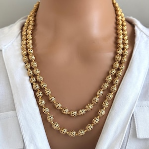 Antique Matar Mala Necklace With Gold Plating\ Antique Gold Long Necklace/Indian Necklace/South Indian Necklace/Long Necklace/Indian Jewelry
