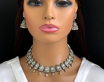 Oxidized Necklace/Oxidized Indian Jewelry/Boho Jewelry/Bib Choker Necklace/Afghan necklace/Afghani jewelry/gypsy necklace/