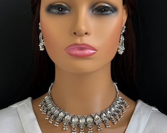 Oxidized Necklace/Oxidized Indian Jewelry/Boho Jewelry/Bib Choker Necklace/Afghan necklace/Afghani jewelry/gypsy necklace/