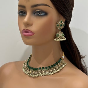 Green antique Polki Kundan Indian necklace set for Indian Pakistani Wedding