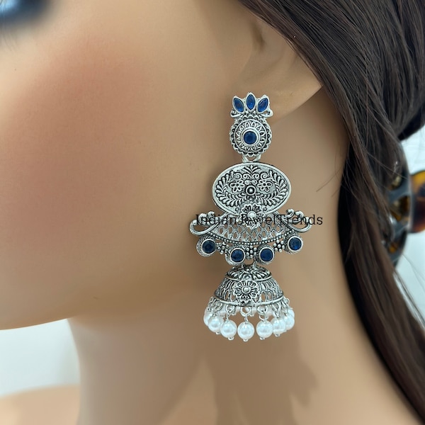 German Silver Earrings/Oxidized Earrings/Antique Silver/Silver Look Alike/Lightweight/Tribal/Afghani/Indian Jewelry/Boho Jewelry/Pakistani
