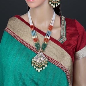 Premium gold plated Kundan silver foil Mala Necklace/Long Necklace/Indian Jewelry/Mala/Pendent Set/Rani haar/Bridal Necklace/Indian Wedding