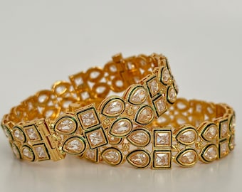 Bracelets joncs or Kundan 2 pièces/bracelets indiens en or/bracelets Kundan/bracelets de mariage/bijoux pendjabi/mariage indien/bracelet bollywood/bijoux pakistanais