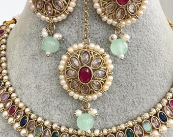 Multi Antique Polki Kundan necklace/Statement necklace/Indian Jewelry/Pakistani Jewelry/Weddings necklace/Bridal necklace/Indian necklace