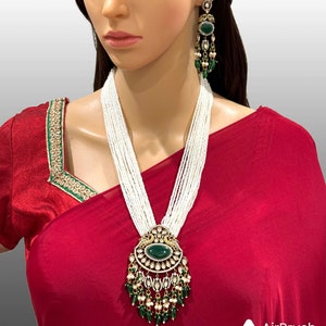 Grüne viktorianische Polki Kundan Halskette/Lange Mala/Indische Lange Kette/Statement Kette/Lange Mala/Semi Precious Kette/Rani Haar/Pakistanischer Schmuck