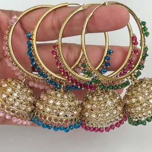 Antique Dull Gold earrings/Polki Hoop Earrings/Bali Jhumkas/Traditional ethnic earrings/Trendy earrings/Statement earrings/Punjabi Pakistani