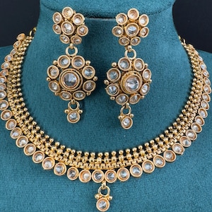 Gold Polki Kundan necklace/South Indian Jewelry/Temple Jewelry/gold necklace/Rajwadi Necklace/Indian Wedding necklace/Bridal necklace