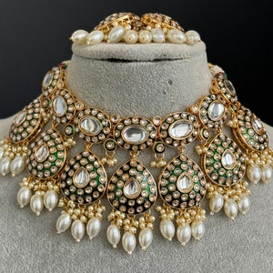 White Bridal Kundan Pearl Necklace Set/ Kundan Choker/ Bollywood Jewelry/ Indian jewelry/ Pakistani/ punjabi necklace/bridal /indian wedding