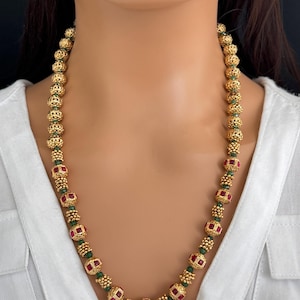 Long gold plated Matar Mala Necklace/Indian Long Necklace/Pakistani Jewelry/Necklace Mala/Indian/South Indian Mala/Indian Wedding/Rani Haar
