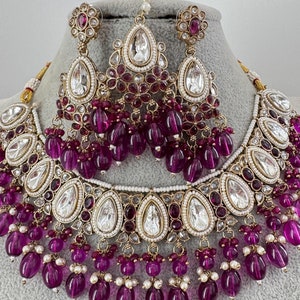 Purple Kundan Necklace Set/ Kundan Choker/ Bollywood Jewelry/ Indian jewelry/ Pakistani necklace/ punjabi /bridal necklace/indian wedding