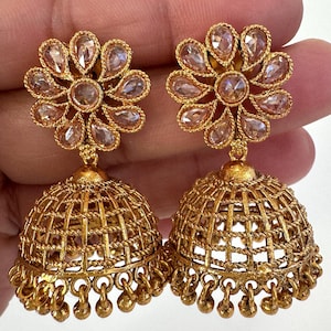 Gold Polki Jhumka/Stone Jhumka/Indian Jewelry/Indian jhumka earrings/Pakistani Jewelry/Indian earrings/Temple jewelry/Jhumka earrings/bridal
