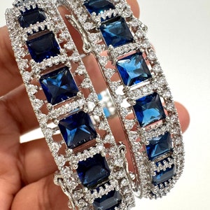 Sapphire Silver Diamond Openable Bangles/CZ Bangles/Indian bangles/Bridal bangles/Bracelet/Indian Wedding Jewelry/CZ bangle/wedding bangles