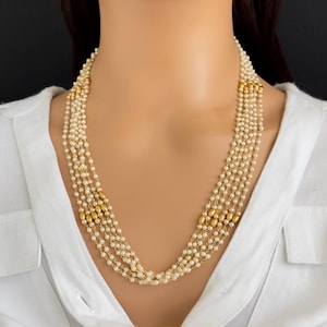 Antique Pearl Mala Necklace With Gold Plating\ Antique Gold Long Necklace/Indian Necklace/South Indian Necklace/Long Necklace/Indian Jewelry
