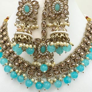 Auqa Blue Antique Polki Kundan necklace set/Reverse Ad Necklace/Statement necklace/Indian/Punjabi Necklace/Pakistani Jewelry/Bridal necklace