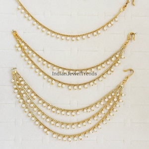 Ear Chain pair/Sahare/Pearl kaan chain/Earring support chain/Indian Jewelry/Pakistani Jewelry/Bahubali Eaarrings/Kaan sahara 2pcs