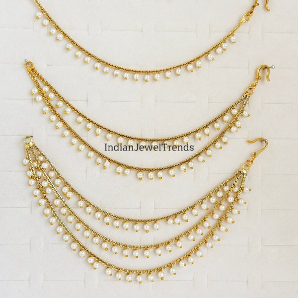 Ear Chain pair/Sahare/Pearl kaan chain/Earring support chain/Indian Jewelry/Pakistani Jewelry/Bahubali Eaarrings/Kaan sahara 2pcs