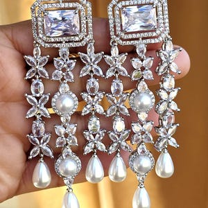 Neeru Bajwa inspired American Diamond earrings, CZ diamond earrings, AD earrings, Statement earrings, Indian Pakistani jewelry, Gifts for he