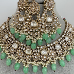 Mint Kundan Necklace Set/ Kundan Choker/ Bollywood Jewelry/ Indian jewelry/ Pakistani necklace/ punjabi/bridal necklace/indian wedding