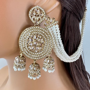 Bahubali Polki Pearl Earrings/Pearl earrings/Indian Jewelry/Pakistani/Punjabi/Indian/Statement earring/Bridal earrings/ wedding jewelry