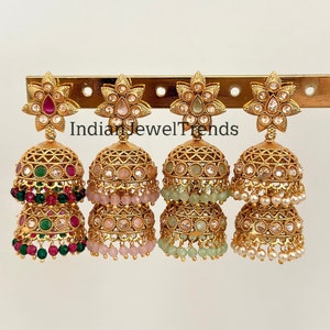 Oxidised Silver Polki & Pink Stone Jhumka Earrings LP- 48Hr Delivery main image 1