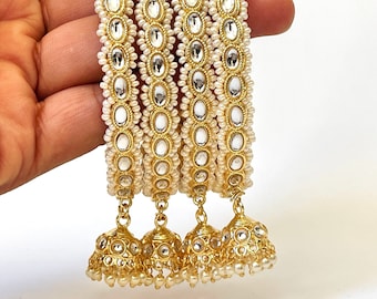 Restocked Bollywood Style Kundan Pearl Jhumka Bangles Set(4 Pc)/Indian bangles/Punjabi Pearl bangles/Bridal bangles/wedding/Jhumka bangles