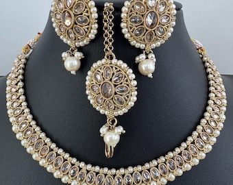 White Antique Polki Kundan Necklace, Kundan Choker, Indian jewelry, Pakistani necklace, punjabi necklace, bridal, indian wedding