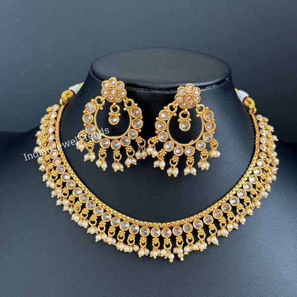 Gold Polki Kundan necklace South Indian Jewelry Temple Jewelry Guttapusalu Necklace Wedding necklace Bridal necklace Indian necklace