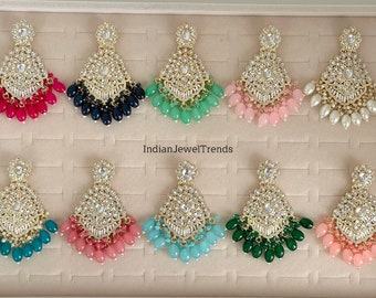 Pendientes largos Kundan, pendientes de araña, pendientes de moda de Bollywood/pendientes kundan/joyería india paquistaní para boda