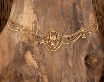 Bridal gold plated polki Belly Chain/Belly chain/Belt/Indian waist belt/Kamarpatta/waist chain/jewelry belt/Kamarbandh/Pearl Belt/Polki