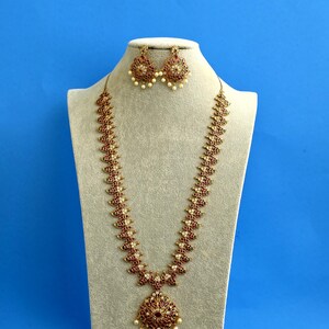 Kemp Stone Mango Haram Necklace, Ruby Green South Indian, Gold Plated Chain